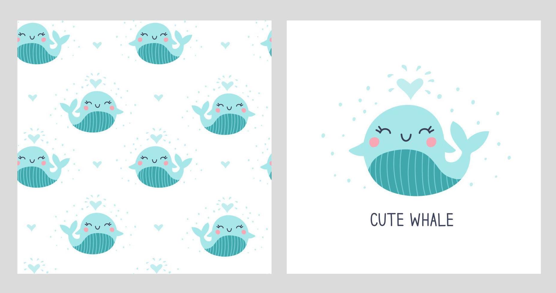 Seamless pattern with cute whale. Kids print. Vector illustrations