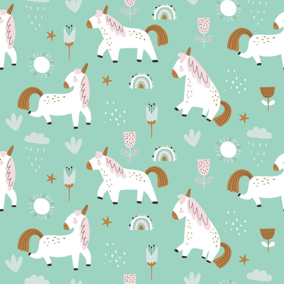 Pattern with cute unicorn. Vector illustrations