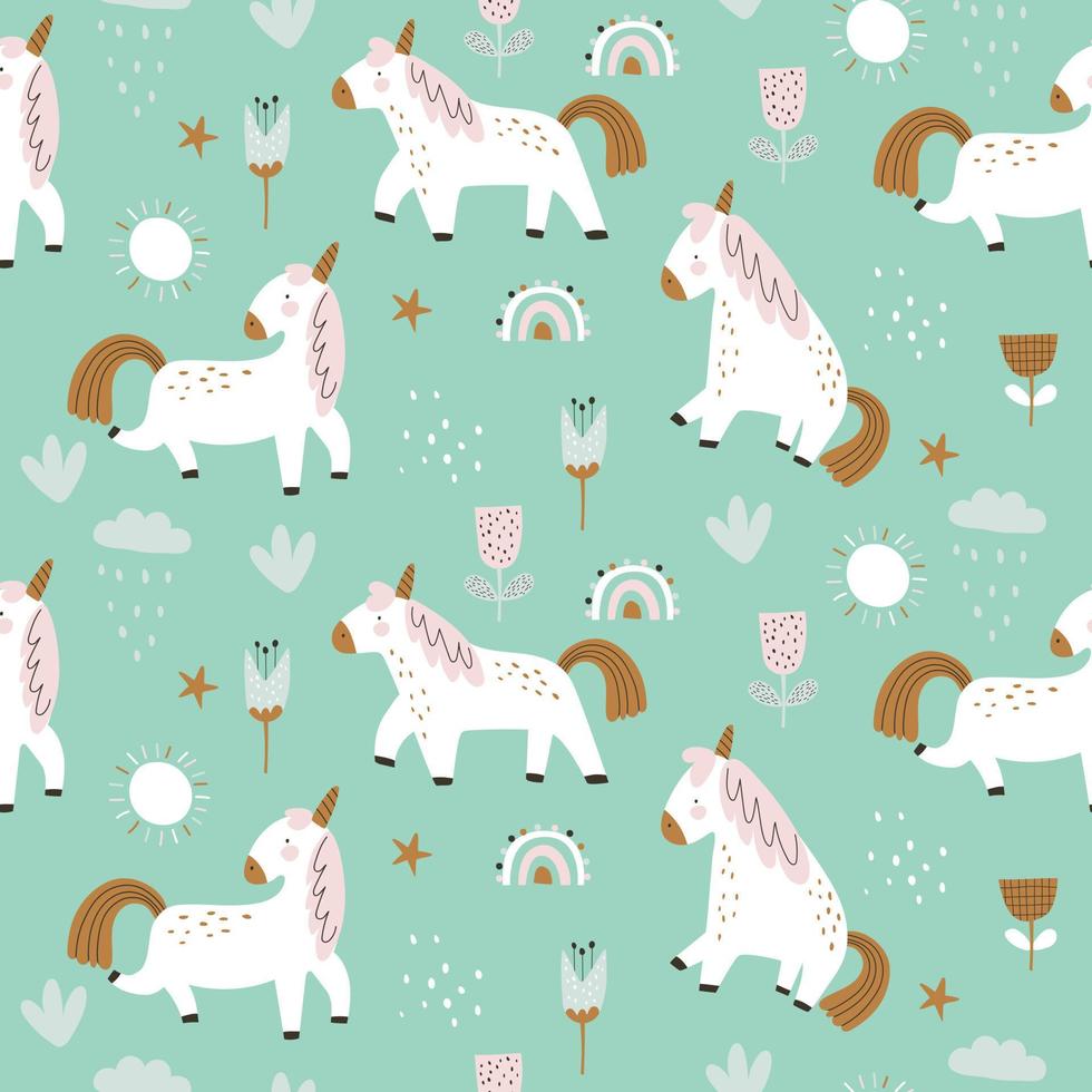 Pattern with cute unicorn. Vector illustrations