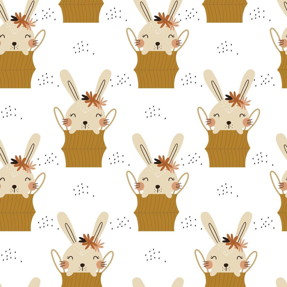 Seamless pattern with bunny. Vector illustrations