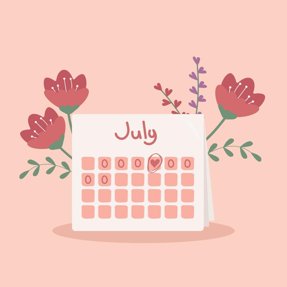 Illustration of a woman's ovulation calendar. Concept of pregnancy planning, child conception, female fertility. Vector