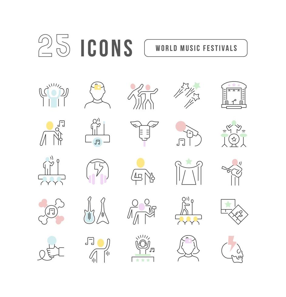 Set of linear icons of World Music Festivals vector