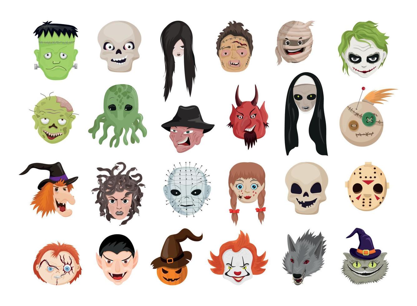 cabezas de personajes de terror vector