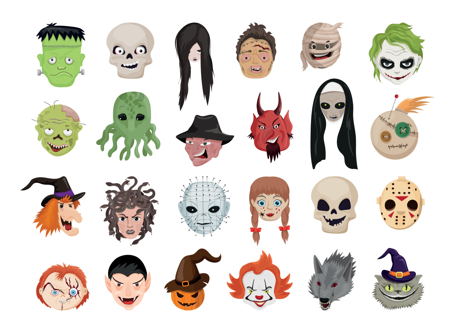 Horror Characters Heads 9534477 Vector Art at Vecteezy