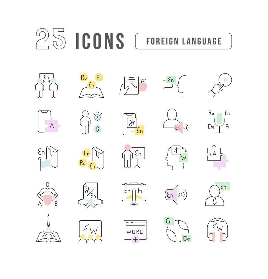 Set of linear icons of Foreign Language vector