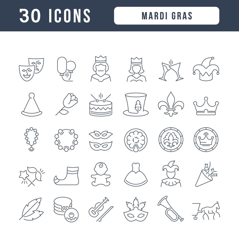 conjunto de iconos lineales de mardi gras vector