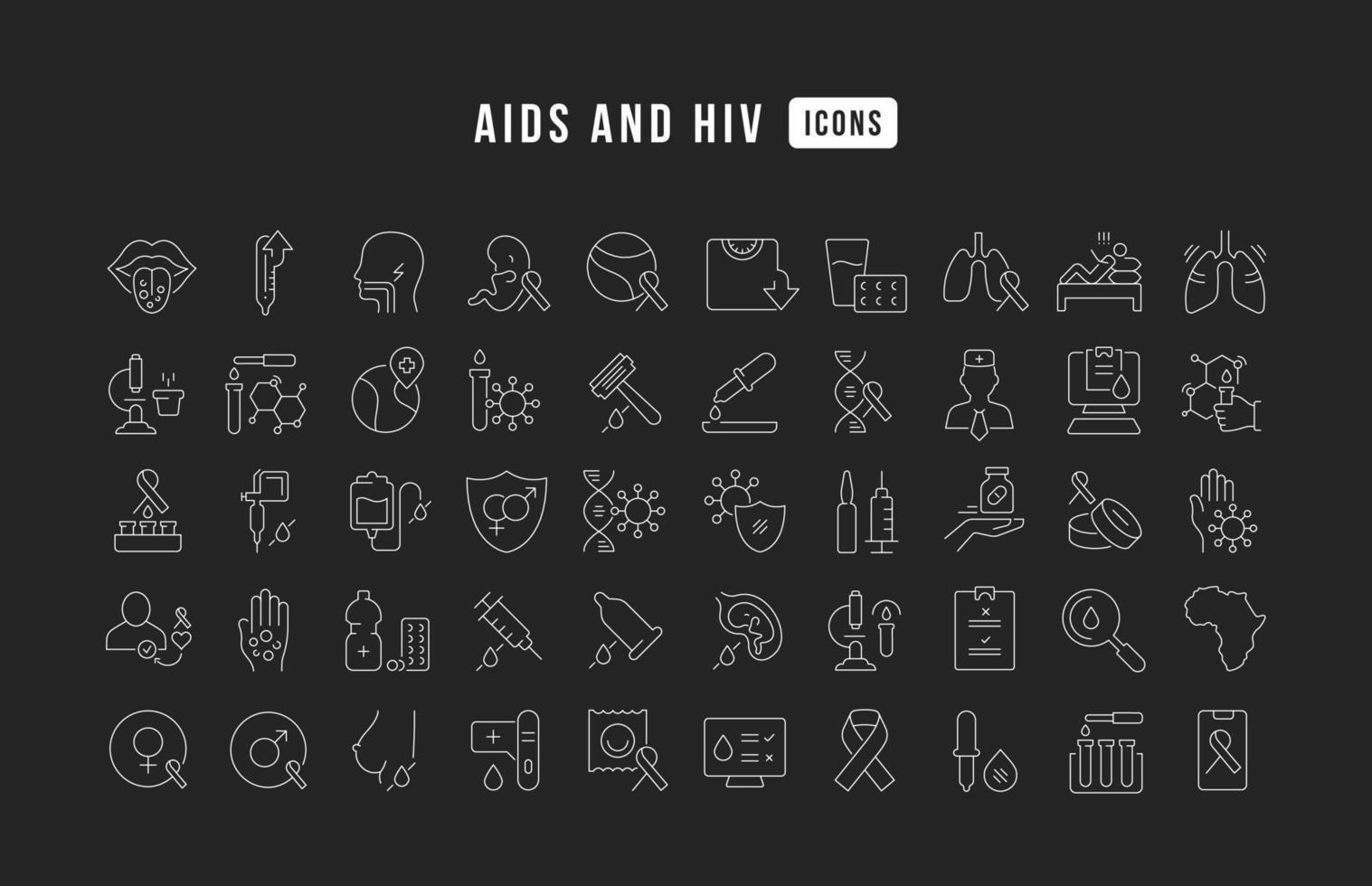 Set of linear icons of AIDS and HIV vector