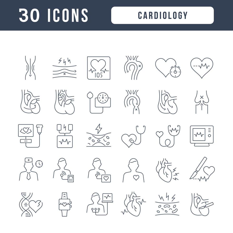 Set of linear icons of Cardiology vector