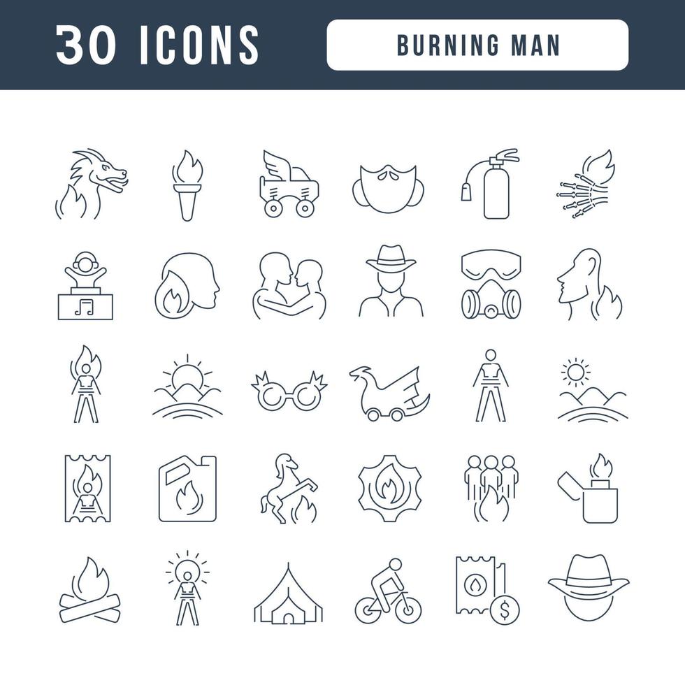 iconos de línea vectorial del hombre en llamas vector