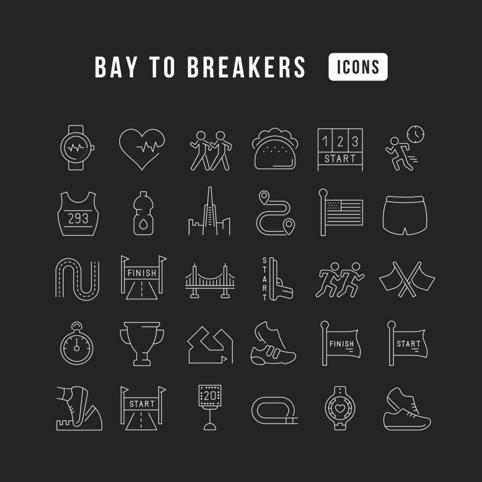 Set of linear icons of Bay to Breakers vector