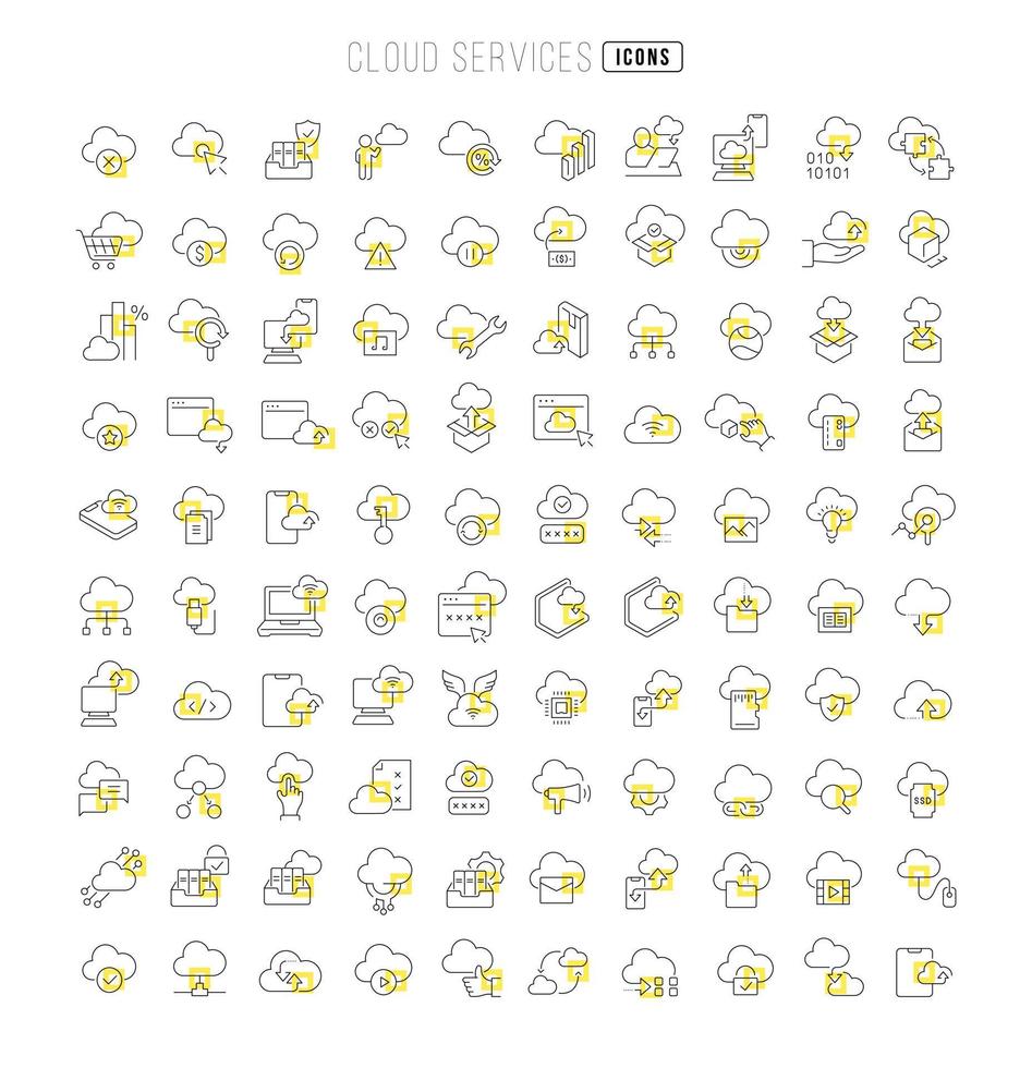 Set of linear icons of Cloud Services vector