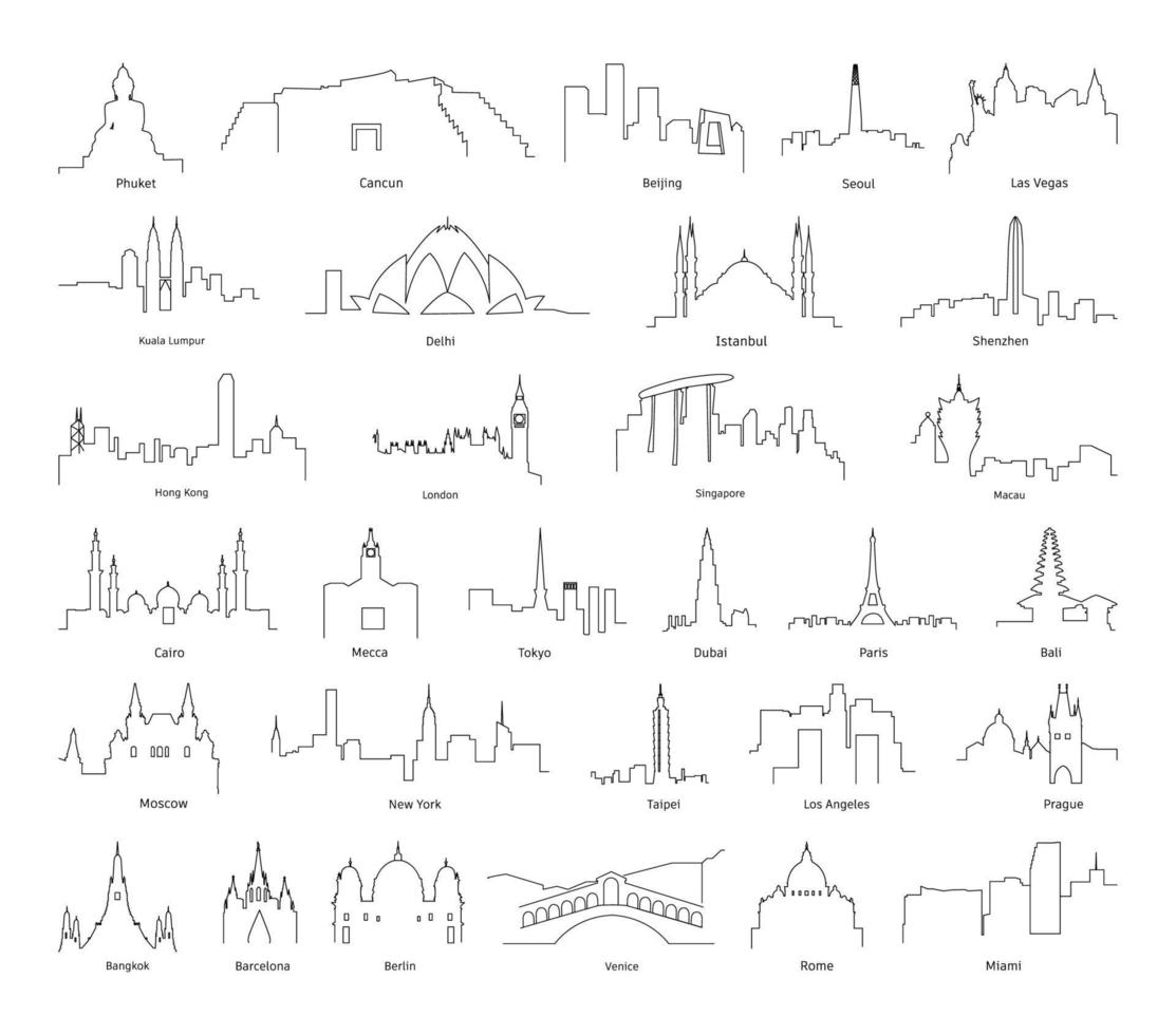 conjunto de panoramas lineales de la ciudad vector