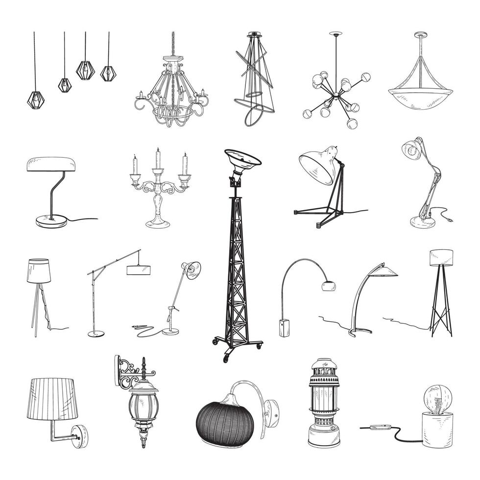 Lamps Illustrations in Art Ink Style vector