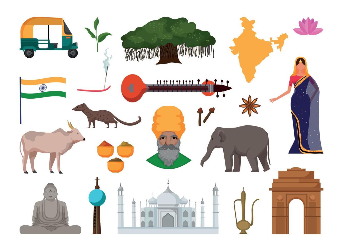 Set of Indian Associative Illustrations vector