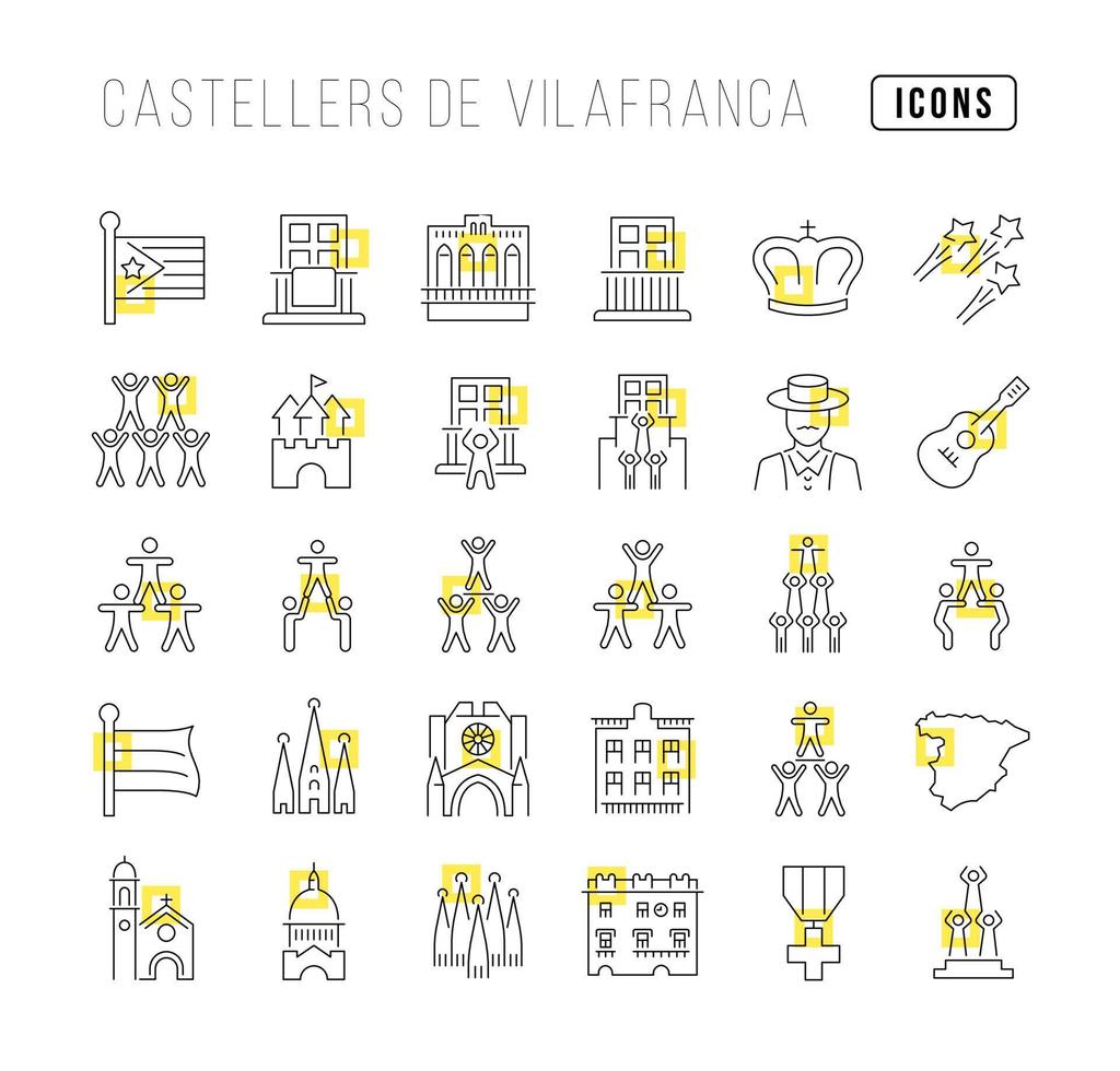 Set of linear icons of Castellers De Vilafranca vector