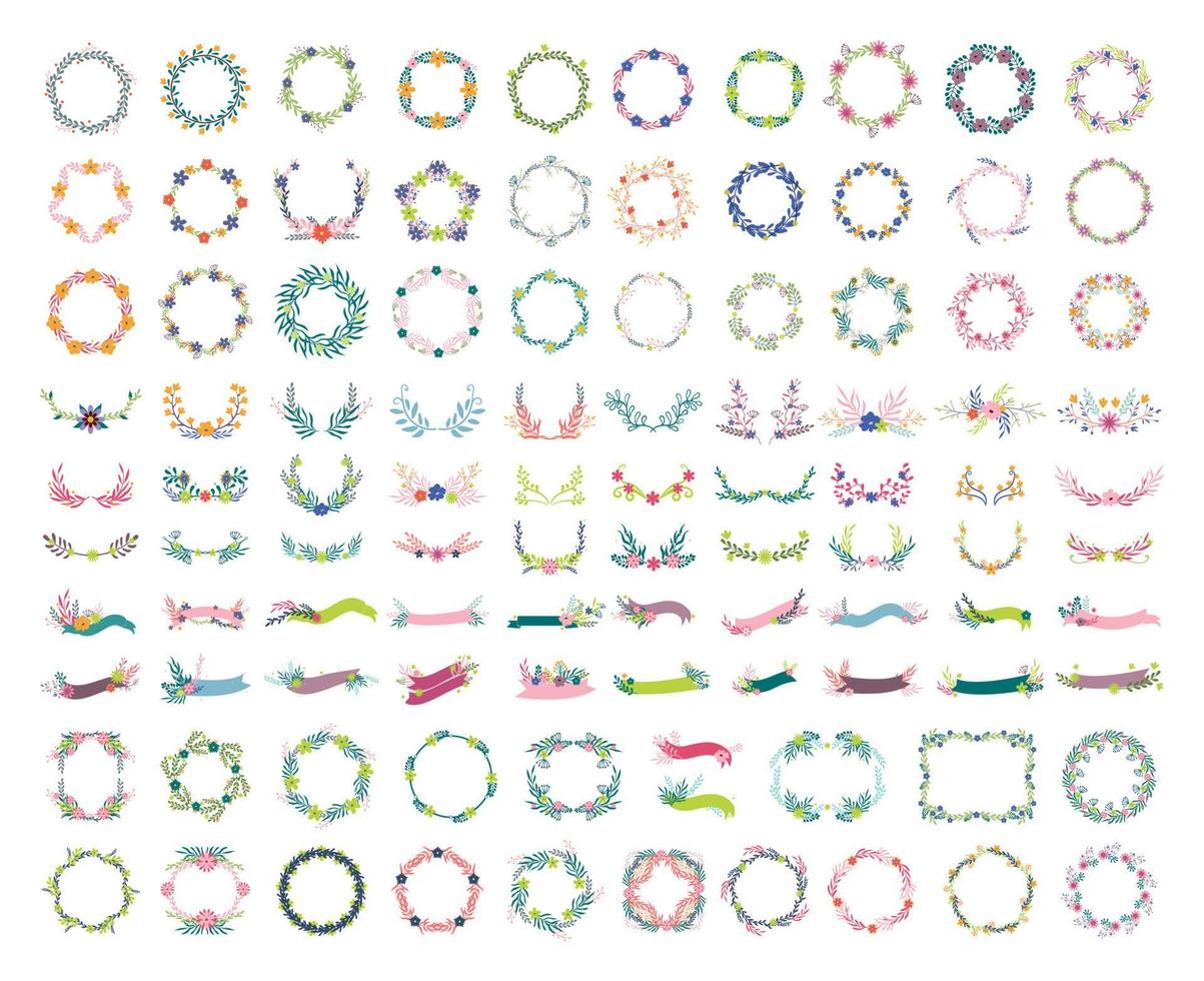 Set of Floral Frames, Vignettes and Ribbons vector