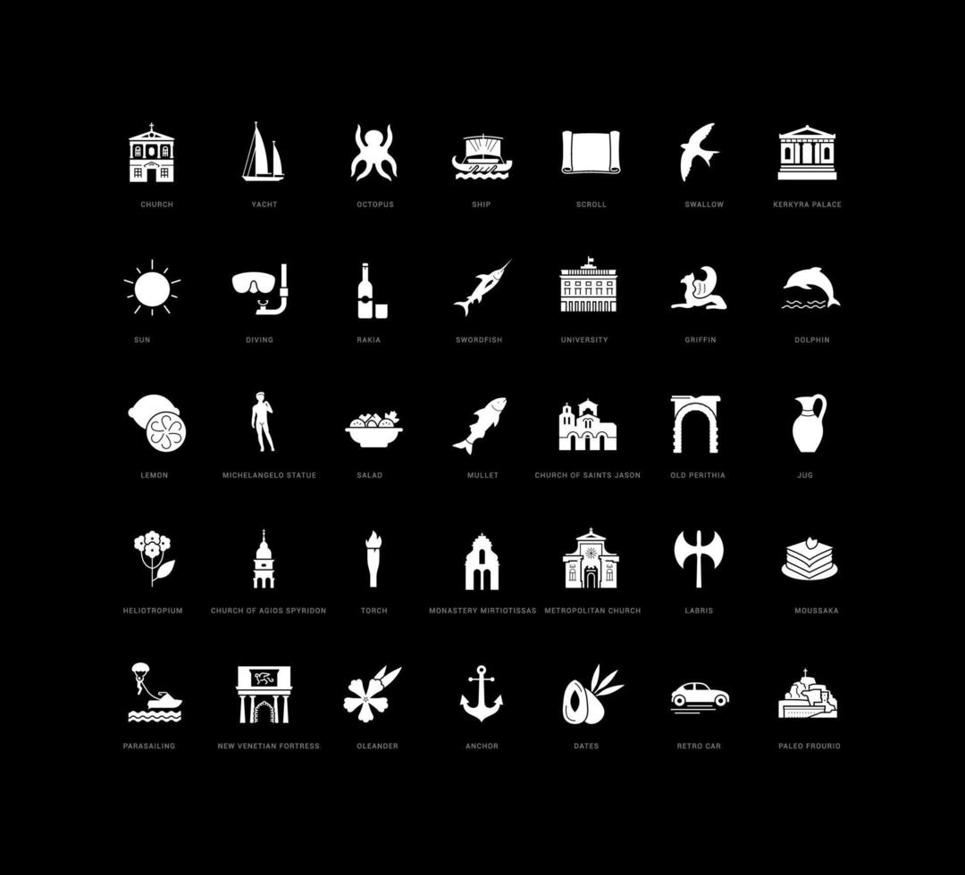 Set of simple icons of Corfu vector