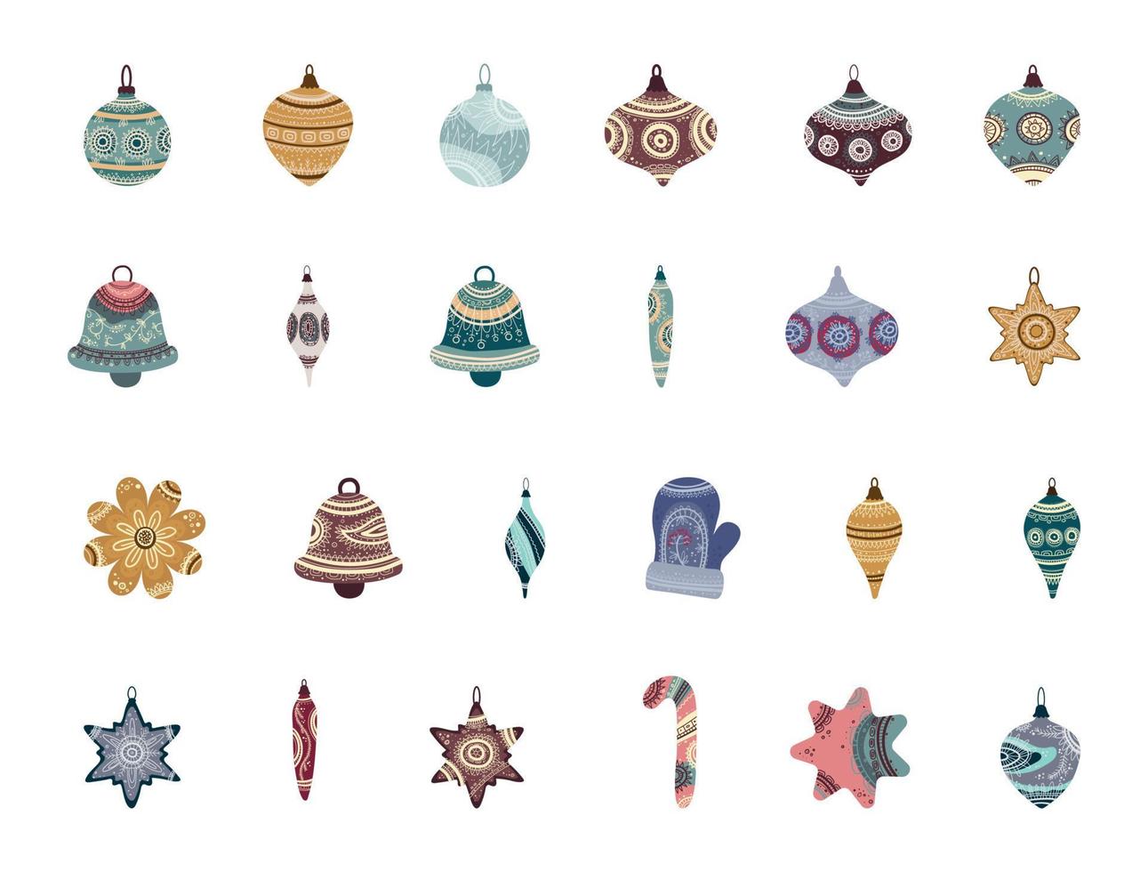 Set of Patterned Christmas Tree Toys vector