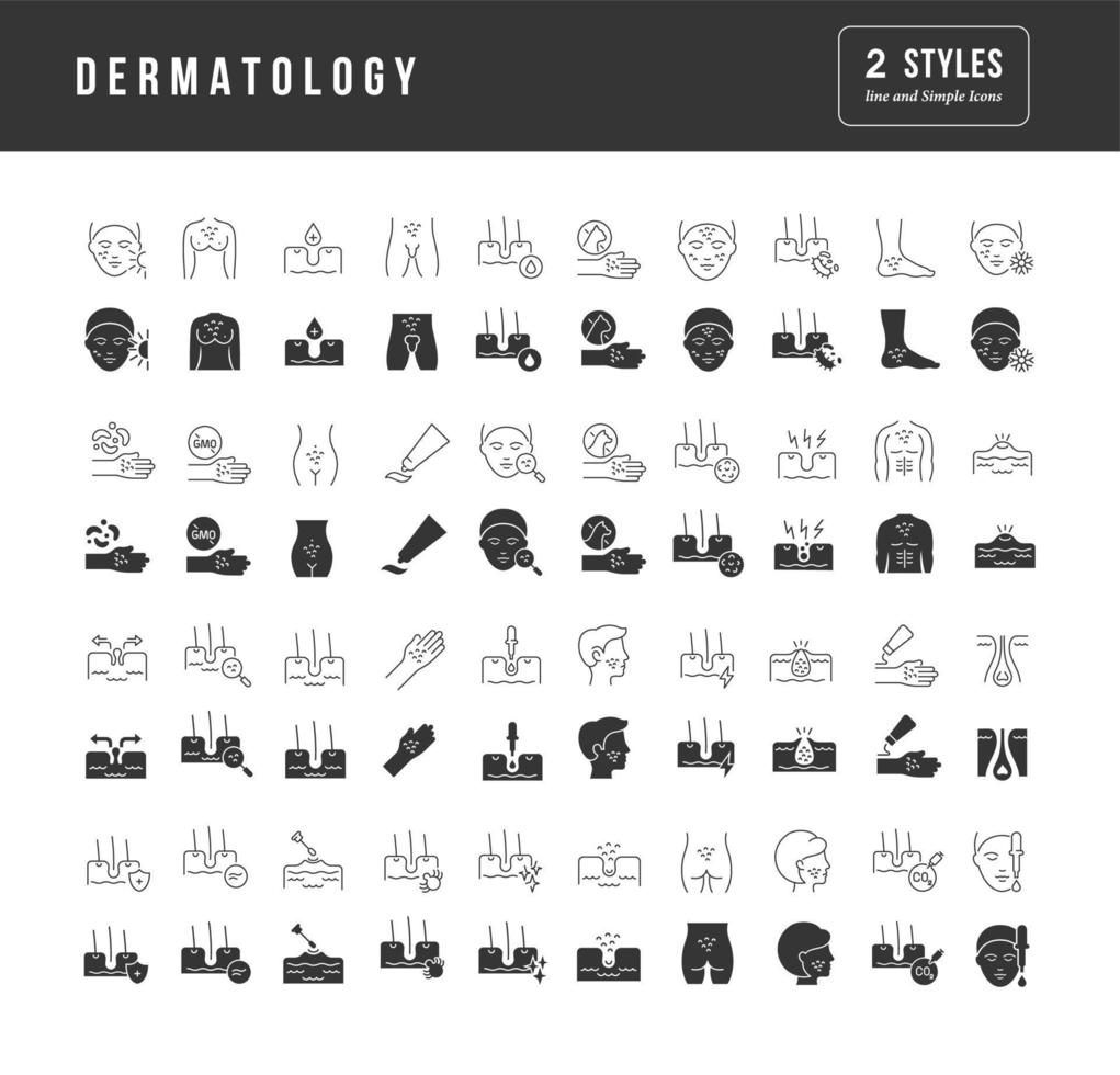 conjunto de iconos simples de dermatología vector