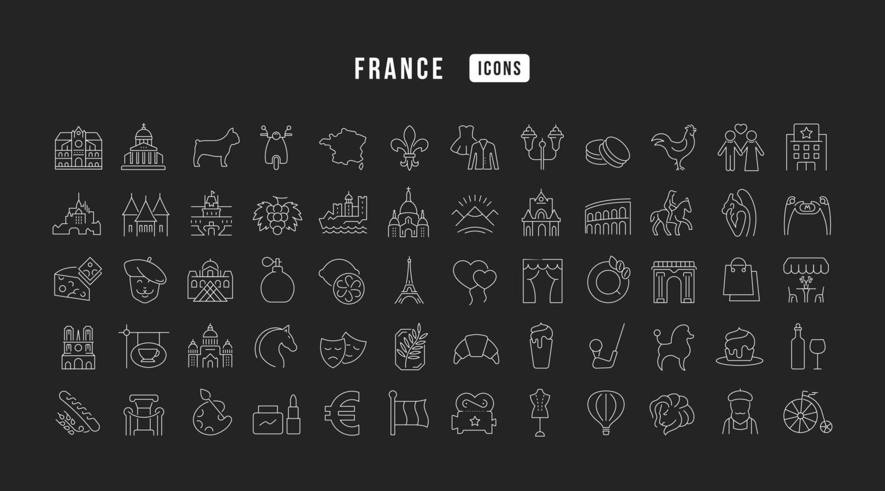 Set of linear icons of France vector