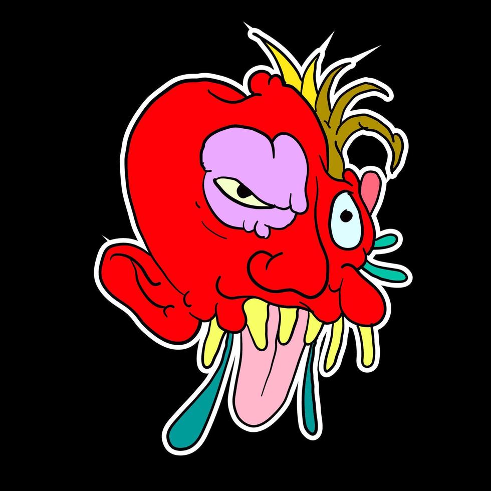 pegatina colorido doodle dibujos animados vector ilustración. cabeza, máscara, maldad, fantasma y monstruo para la mascota del logo