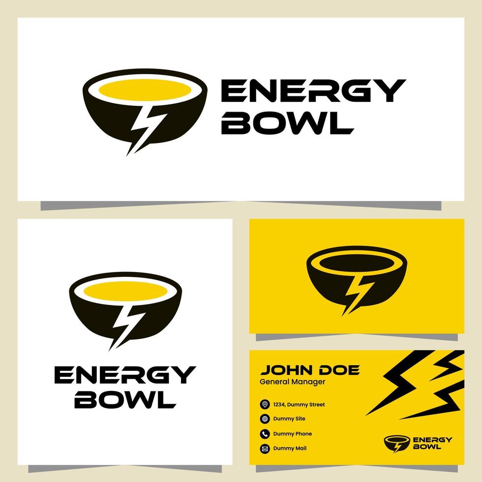 diseño de logotipo de cuenco de energía con plantilla de tarjeta de visita vector