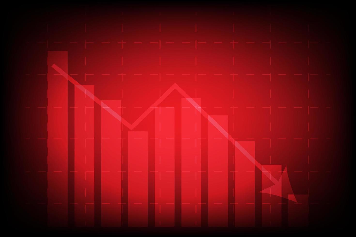 concepto de crisis económica crítica. el gráfico rojo se despliega y se traza sobre un fondo rojo. recesión financiera, criptomoneda, oro y mercado de valores. perder dinero y efectivo. vector