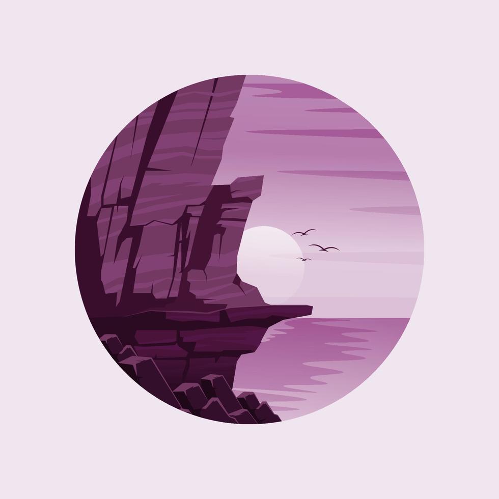 Purple cliff logo design landscape vector illustration