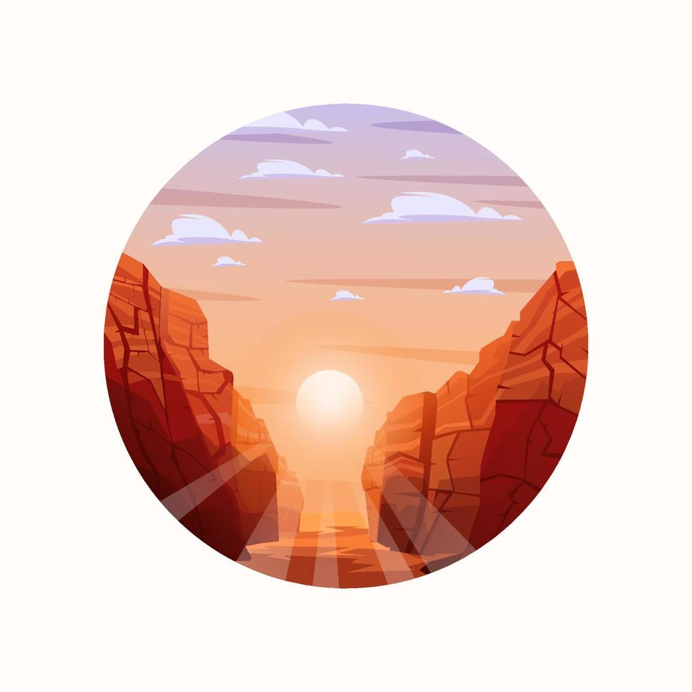 Sunset cliff logo design landscape vector illustration