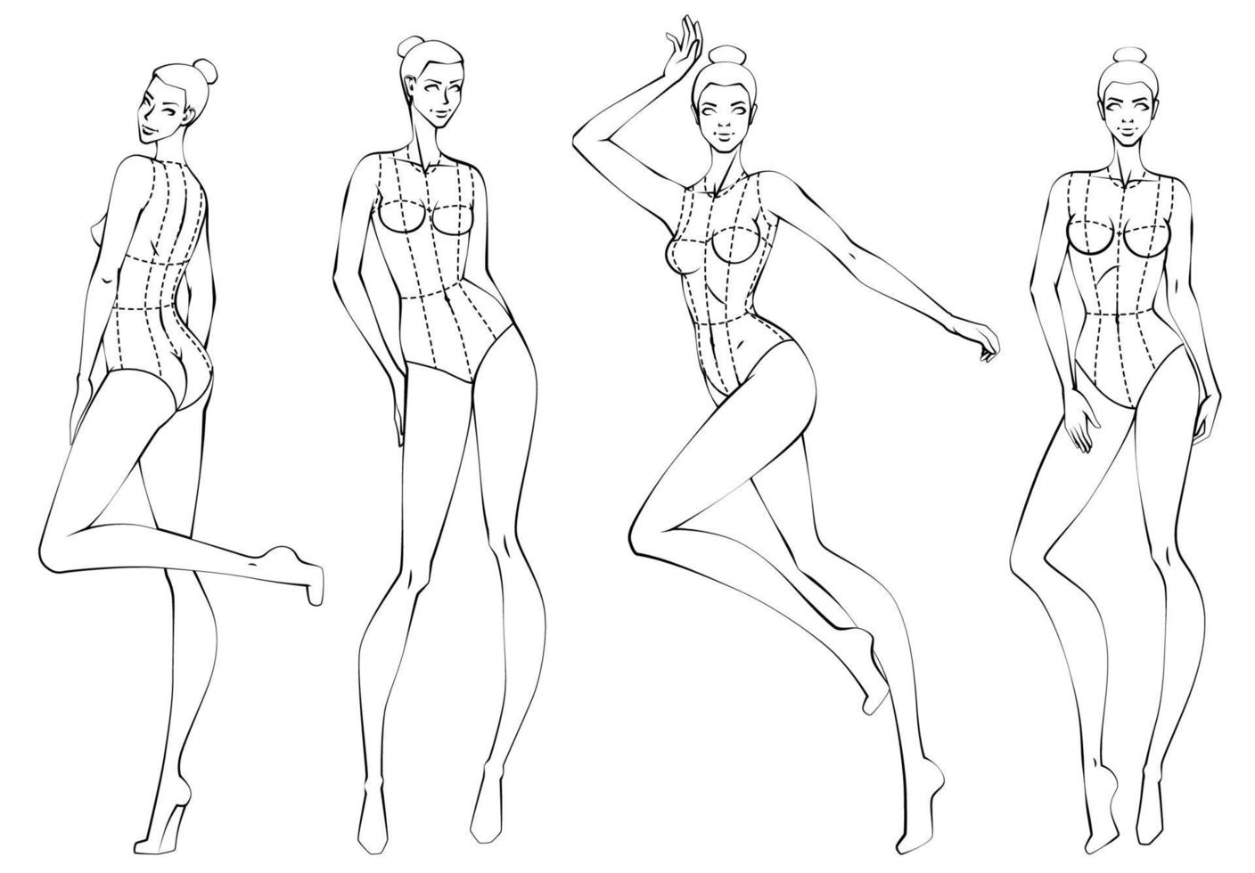 la figura femenina de diez cabezas posa croquis de plantilla para el diseño de moda. ilustración vectorial vector