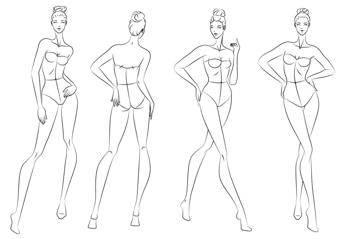 Fashion figure ten heads design template croquis wearing bodice vector