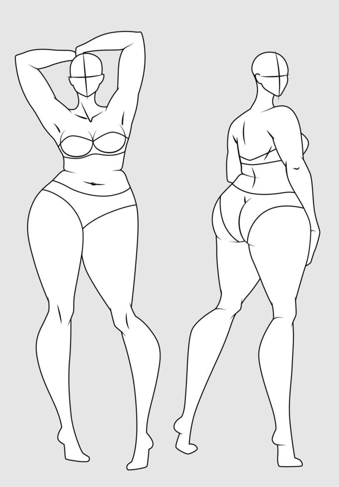 Plus Size Fashion Figure Templates. Exaggerated Croquis for Fashion Design and Illustration vector