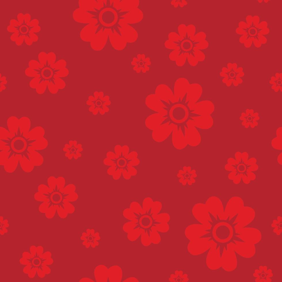 patrón transparente con flores rojas sobre fondo rojo vector