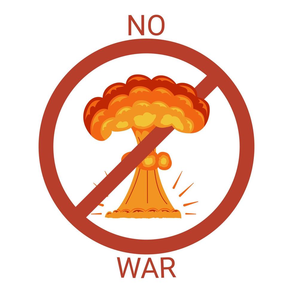 No war. Sign crossing out the explosion of an atomic bomb. Flat style. Vector illustration