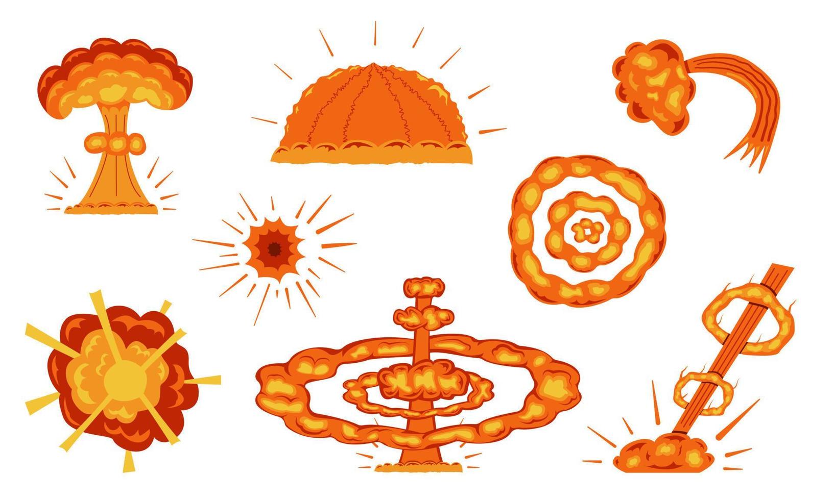 Set of cartoon explosions. Various explosions for comics and anime. Cartoon style. Vector illustration