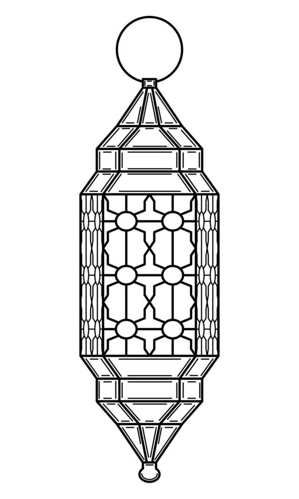 Hand drawn Arabic lantern with an ornament. Lamp for religious celebrations. Doodle style. Sketch. Vector illustration