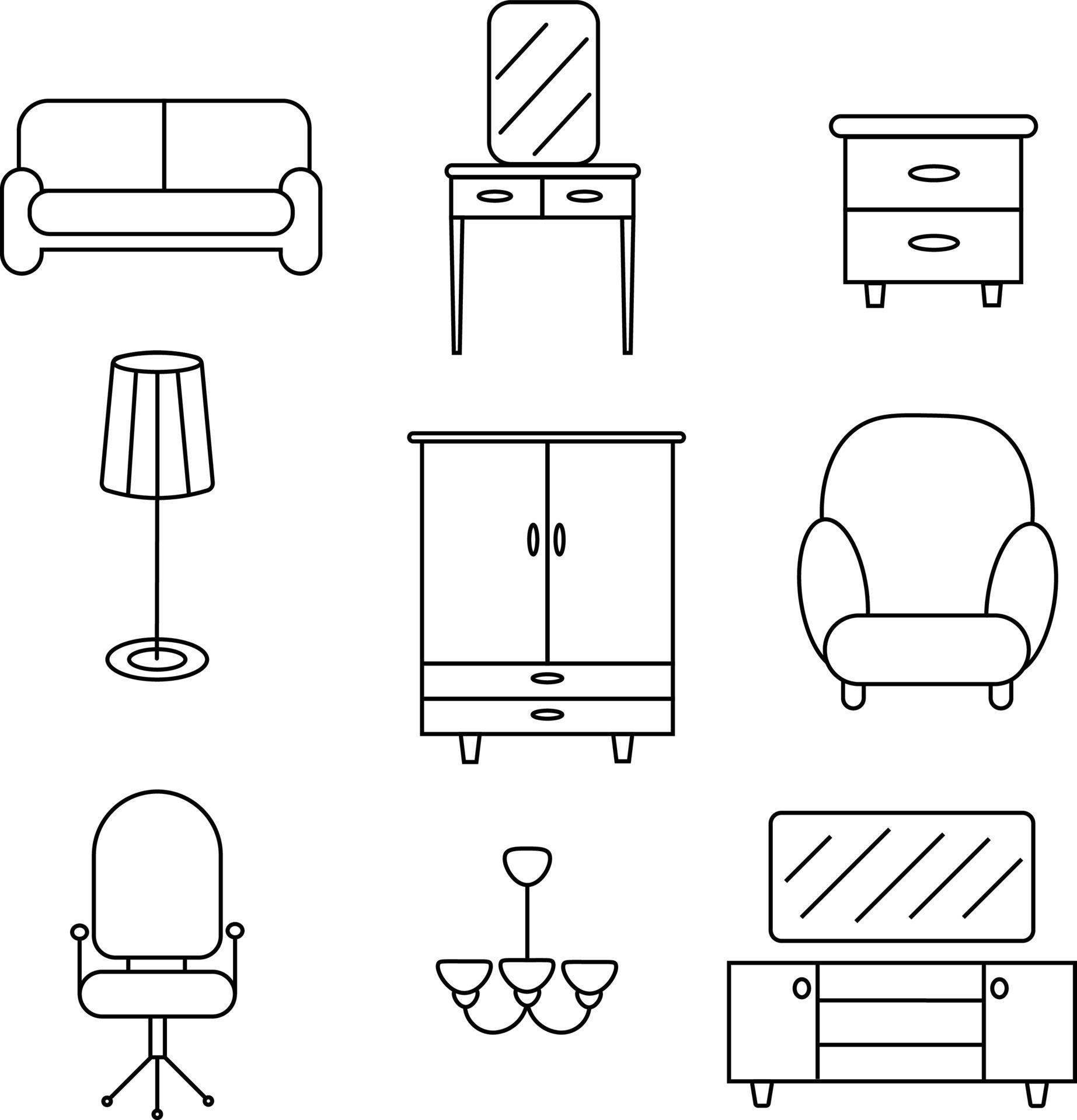 Outline furniture set 9536887 Vector Art at Vecteezy