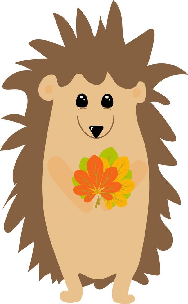 Hedgehog with autumn leaves vector