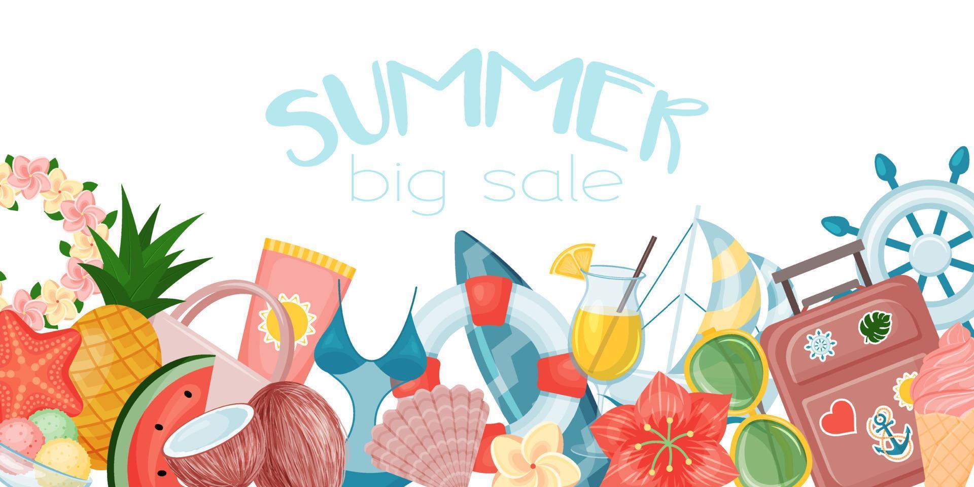 Fun summer banner. Design for social media and website. Vector illustration. Cartoon style.