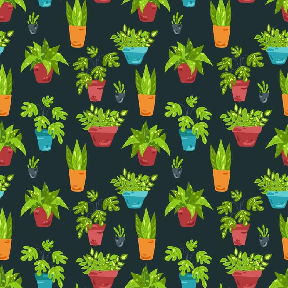 Potted flowers. Colorful seamless pattern vector