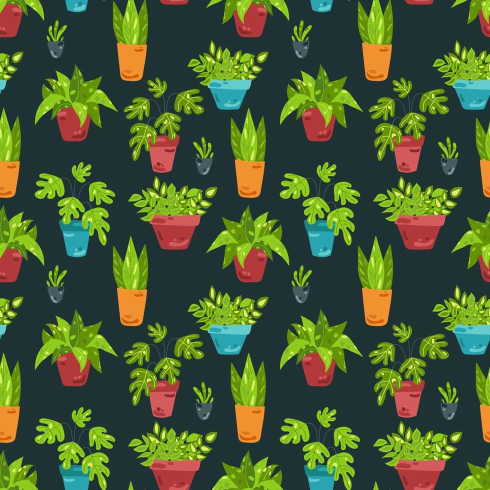 Potted flowers. Colorful seamless pattern vector