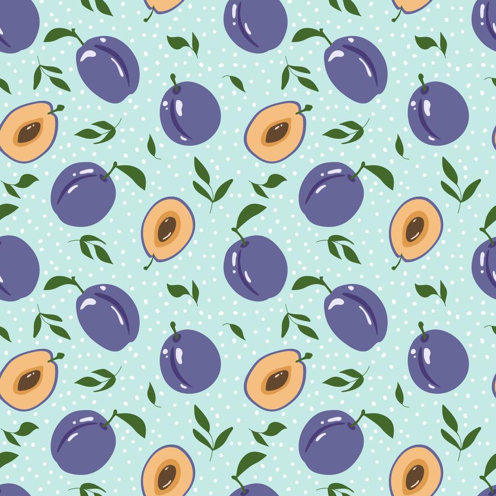 Seamless pattern with plums. Vegetarian. Vector illustration