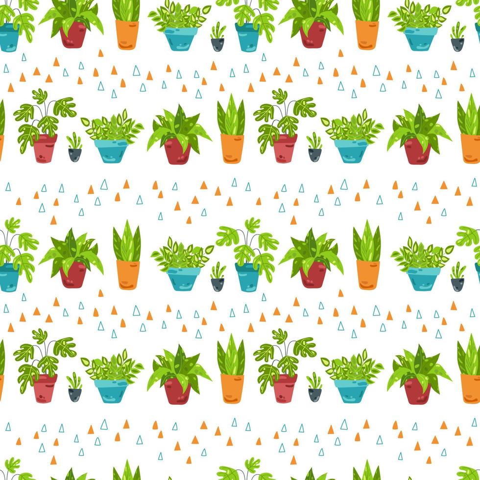 Potted flowers. Colorful seamless pattern vector