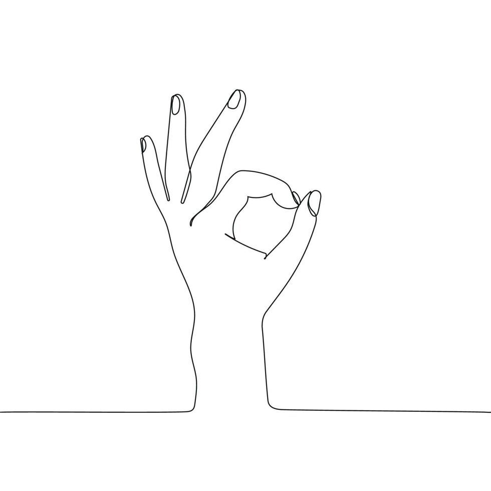 OK hand gesture Continuous line drawing.Human hand showing okay hand gesture.Vector illustration on white background,finger line and palm gesturing.Fashion print design vector