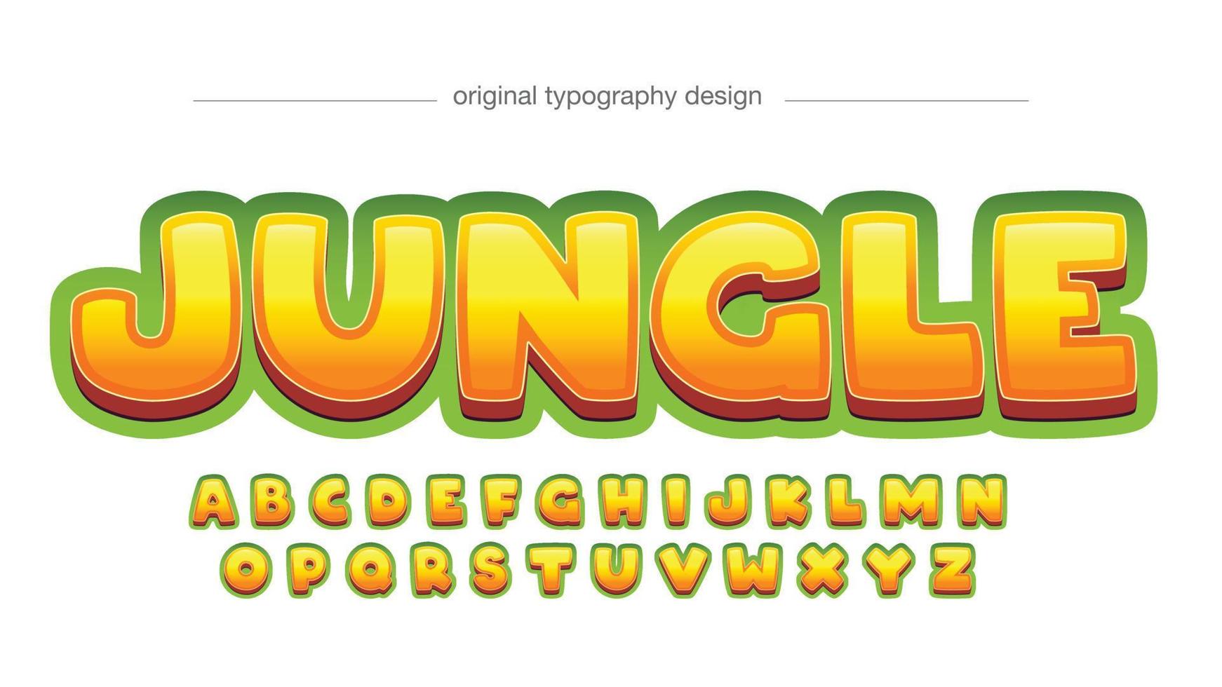 tipografía de dibujos animados en 3d amarillo y naranja con contorno verde vector