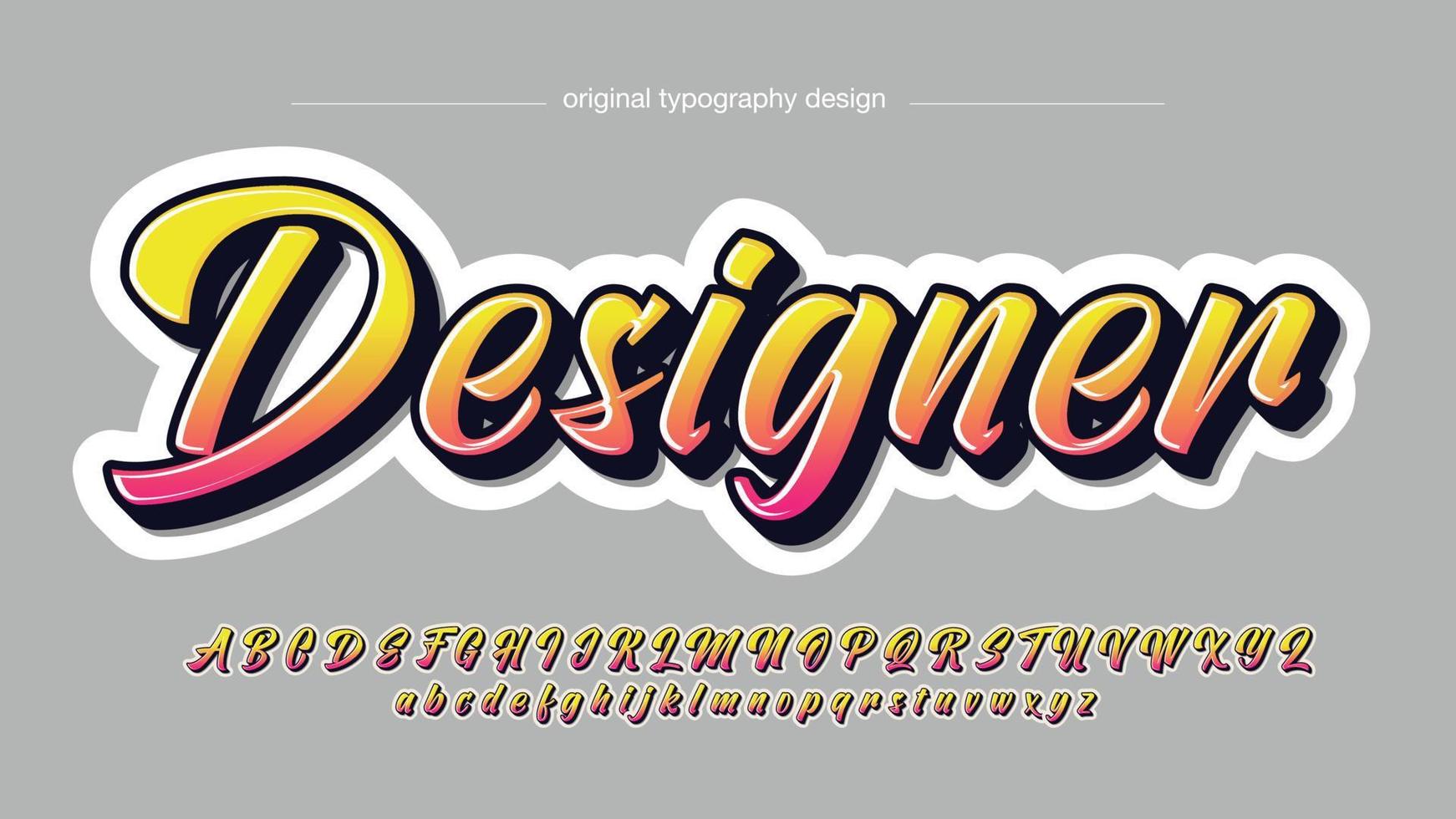 yellow and pink sticker bold 3d calligraphy text effect vector