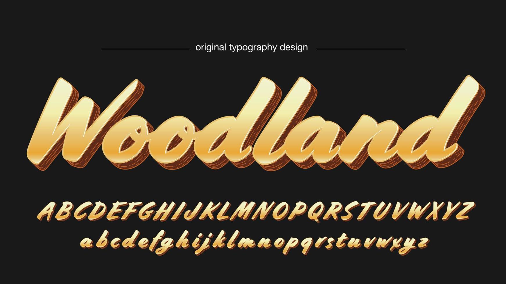 Bold golden 3d brush cursive artistic font vector