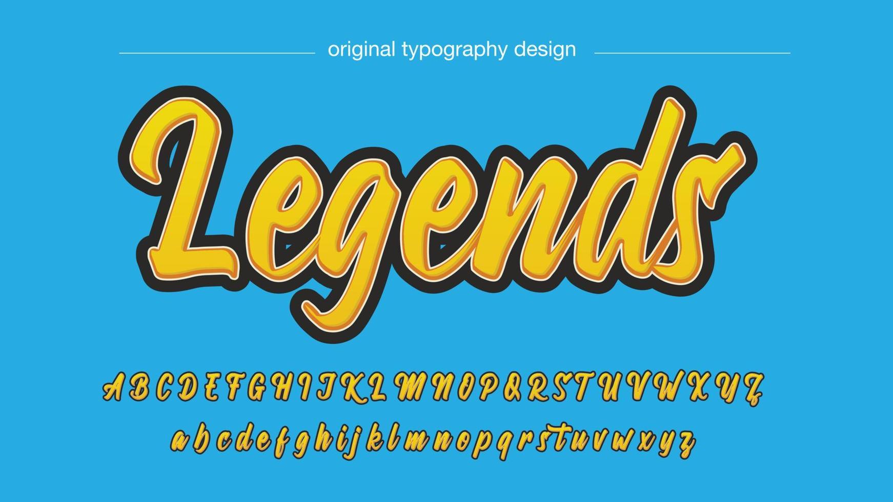 Yellow bold cursive isolated letters vector