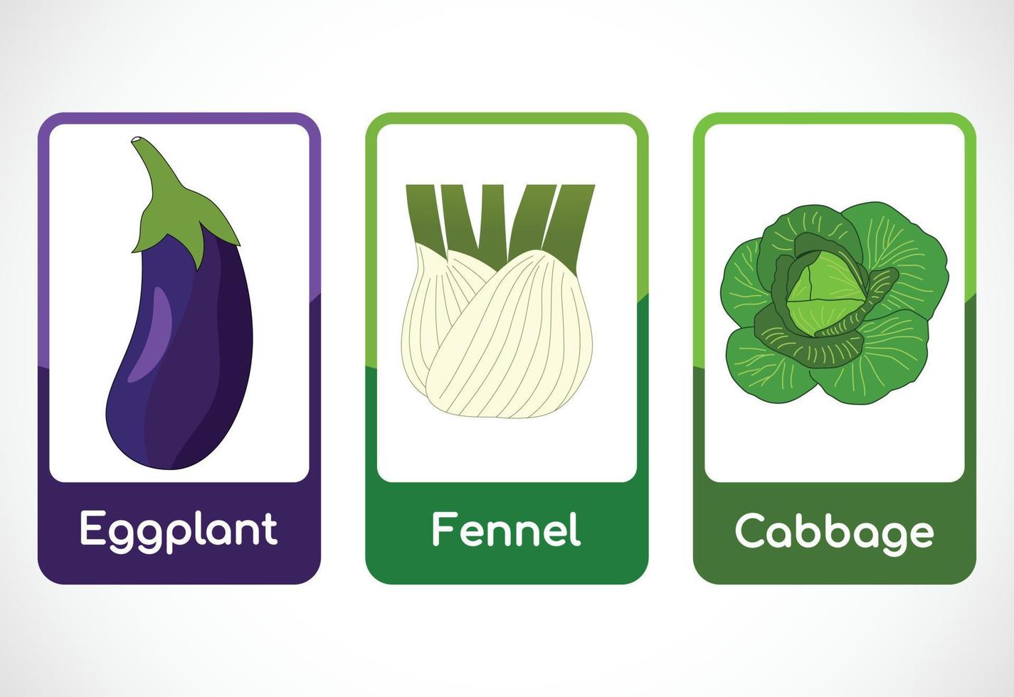 Vegetable flashcards for kids. Educational cards for preschool. Printable vector illustration