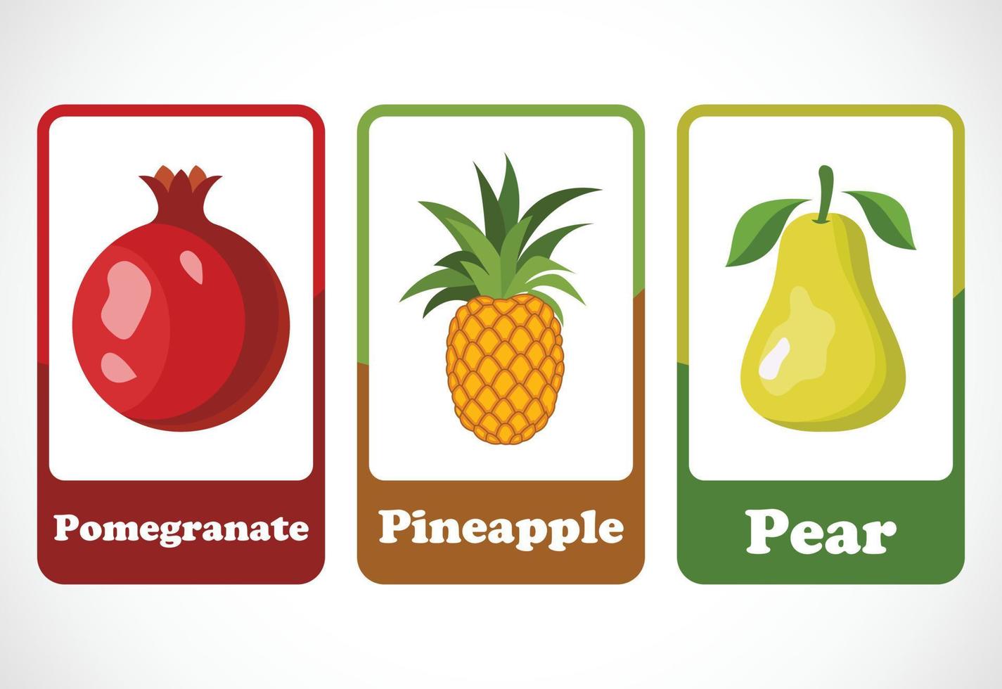 Tarjetas de frutas para niños. tarjetas educativas para preescolar. ilustración vectorial imprimible vector